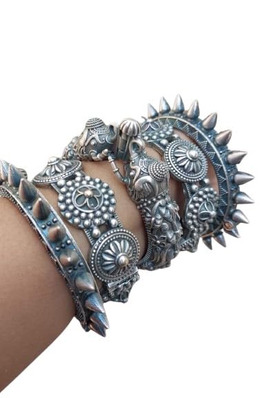 indiancraftsbykanika German silver 5 Pieces openable bangles bracelet kada combo set for women