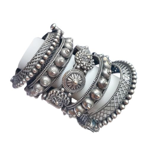 indiancraftsbykanika Silver replica 5 pieces Bangles combo, size : 2.4 and 2.6