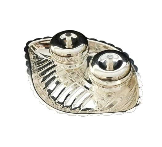 indiancraftsbykanika Silver Plated Shank Design Karnada/kumkum platter/small tray with 2 bowl set