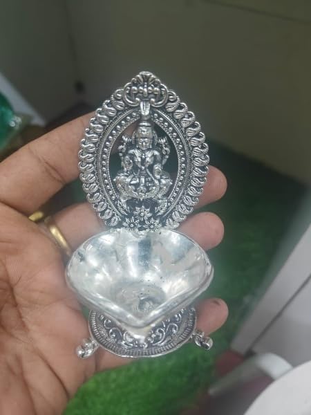 German Silver Lakshmi Diya Fully Carved for Housewarming Pooja/ Temple/Wedding, medium, 010224a