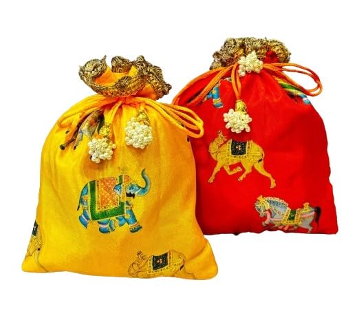 printed elepant and camel set of 20 potlis for give away gift, ideal for keeping jewelry/coinns/sweets/snacks/dry fruits