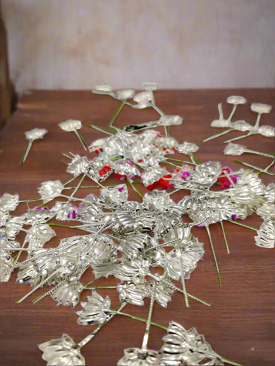 German Silver Set of 2 Packs Golden and Silver Washable 108 Lotus Kamala Flowers