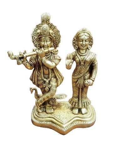 indiancraftsbykanika Brass Radha Krishan Statue Playing Flute with Peacock Statue/showpiece/Home décor/Temple