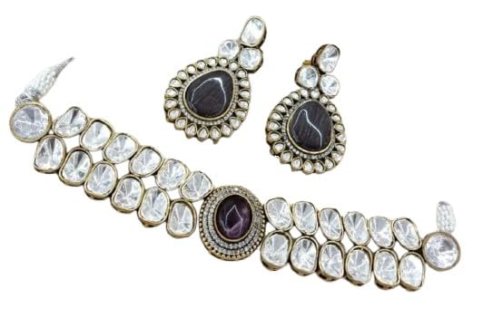 indiancraftsbykanika presents jadau kundan color stone choker necklace jewelery set with matching earring