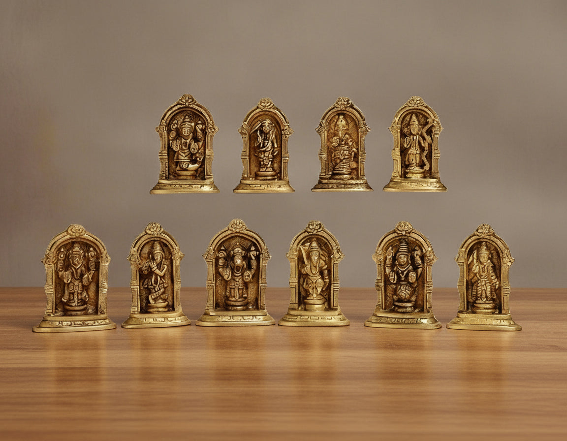 Brass Vishnu Das Avatar Set, 3"" Home Decor/Gift Item/Home Temple Idol Set of 10, Gold