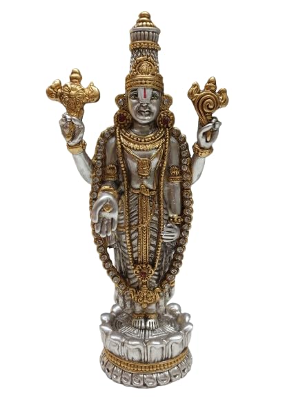 indiancraftsbykanika Silver and Golden Coated Shree tirupati Balaji Statue Idol for Temple/Gift Item