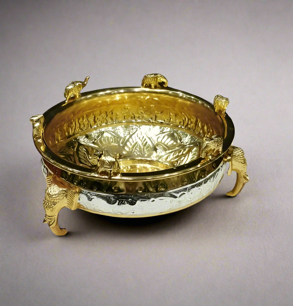 Silver Plated Dual Color Elephant Urli Bowl