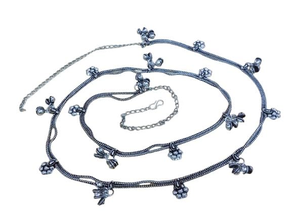 indiancraftsbykanika German silver Flower charm Ghungroo waistbelt, 1 pieces for women
