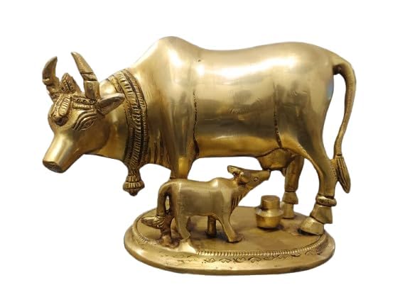 indiancraftsbykanika Brass Cow and Calf Statue Idol for Temple/Home décor/Gift Item