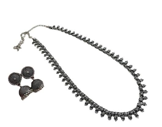 indiancraftsbykanika oxidized long necklace with matching earrings for women