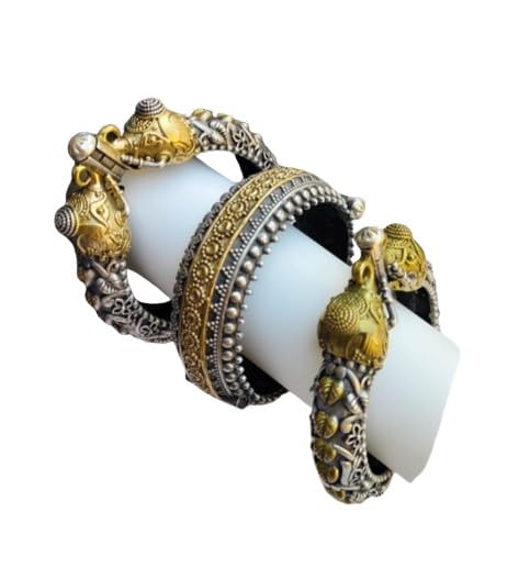 indiancraftsbykanika Silver replica Dual tone 3 piece bangle combo for women/girl/gift for her