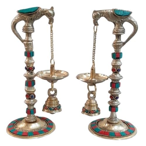 Brass with Stone Work Parrot Diya Set of 2 Pieces for Home décor/Office/Gift Item