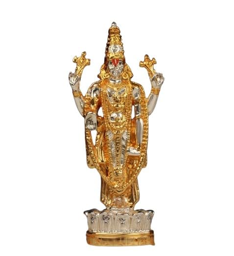 indiancraftsbykanika Presents German Silver Lord Tirupati Balaji/Venkateshvara in Golden and Silver Color, 040124x