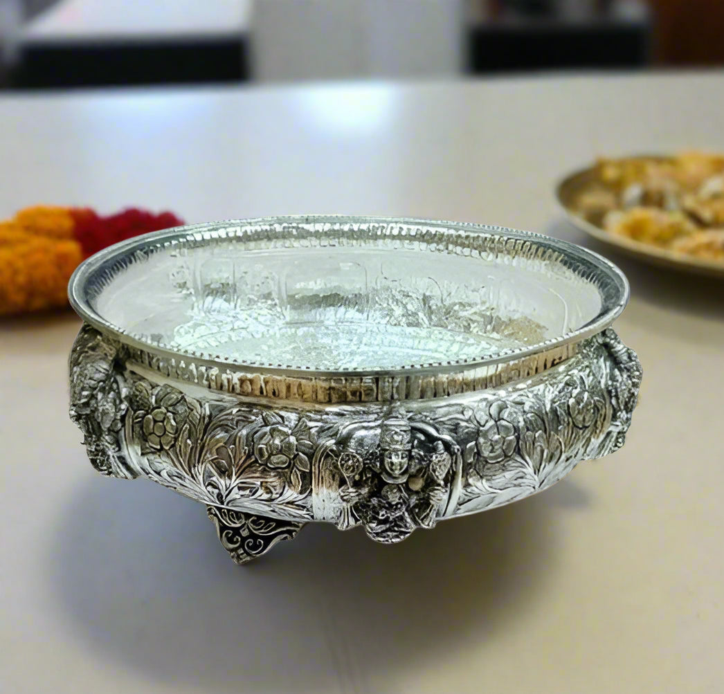 German Silver Laxmi Balaji Urli/Fruit Basket/Home decor