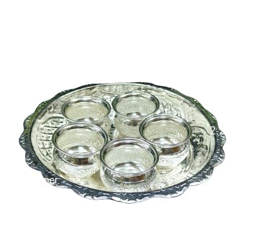 German Silver Nakashi Tray With Bowl Set For Diwali/Housewarming Pooja/Gift Item/Snacks