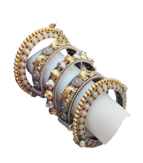 indiancraftsbykanika Silver replica Floral and Elephant design openable bangles combo of 5 pieces for women
