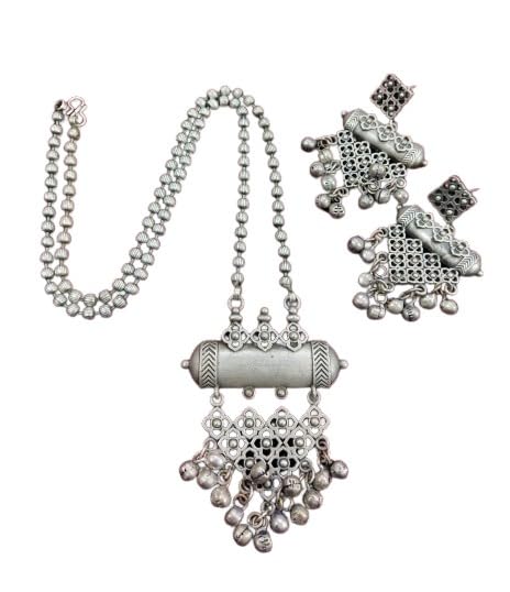 indiancraftsbykanika oxidized necklace jewelry set with matching earrings for women