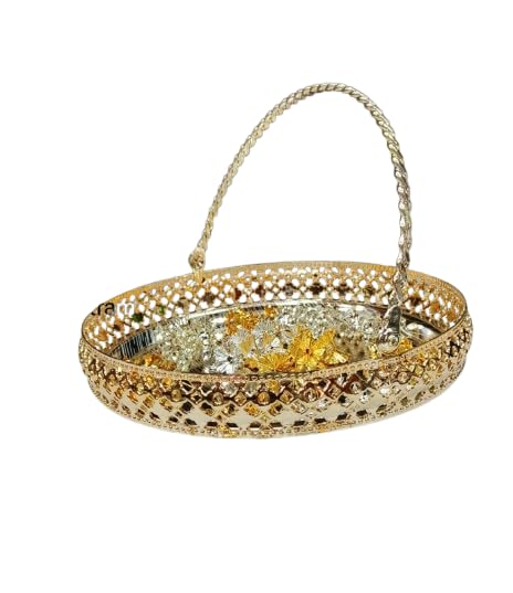 indiancraftsbykanika Astotaram 110 flowers with handle german silver basket for diwali/housewarming