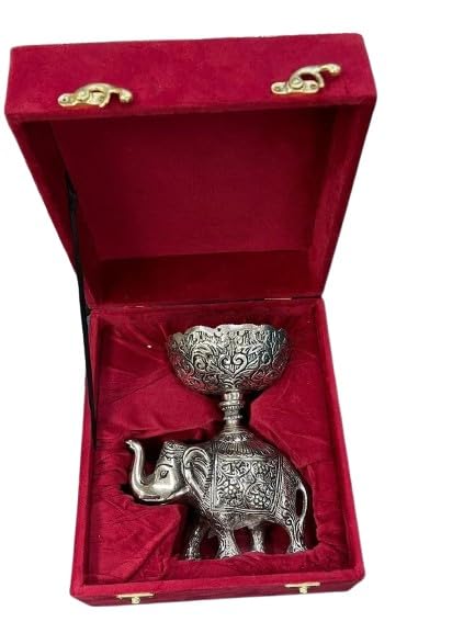 indiancraftsbykanika German silver fully carved elephant bowl, set of 2 pieces with box for gift purpose