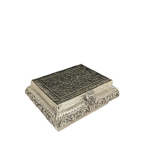 German silver flower design fully carved jewelry box