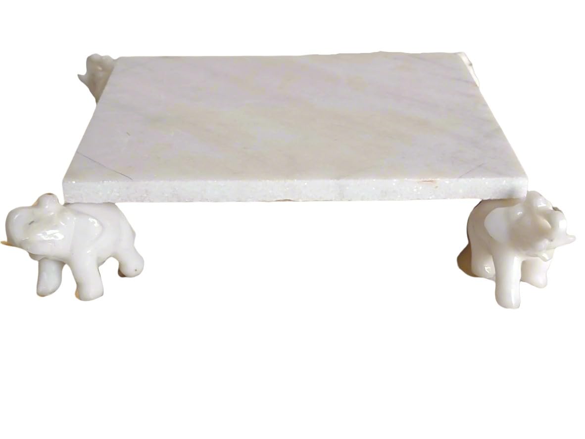 indiancraftsbykanika white marble fruit platter/snacks platter/stand/decorative piece/with elephant legs stand