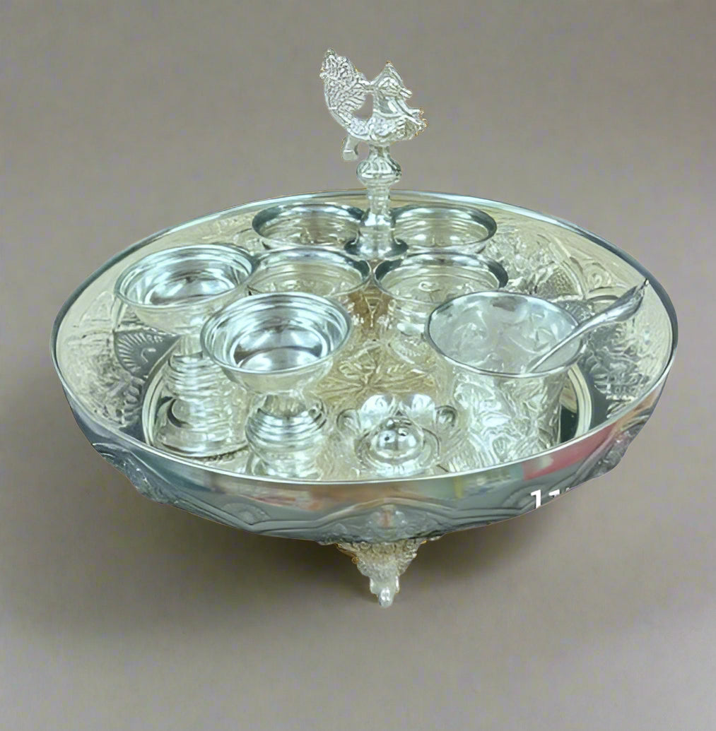 Pure German Silver Naxi Astalaxmi Combo Pooja Set of 6 Pieces