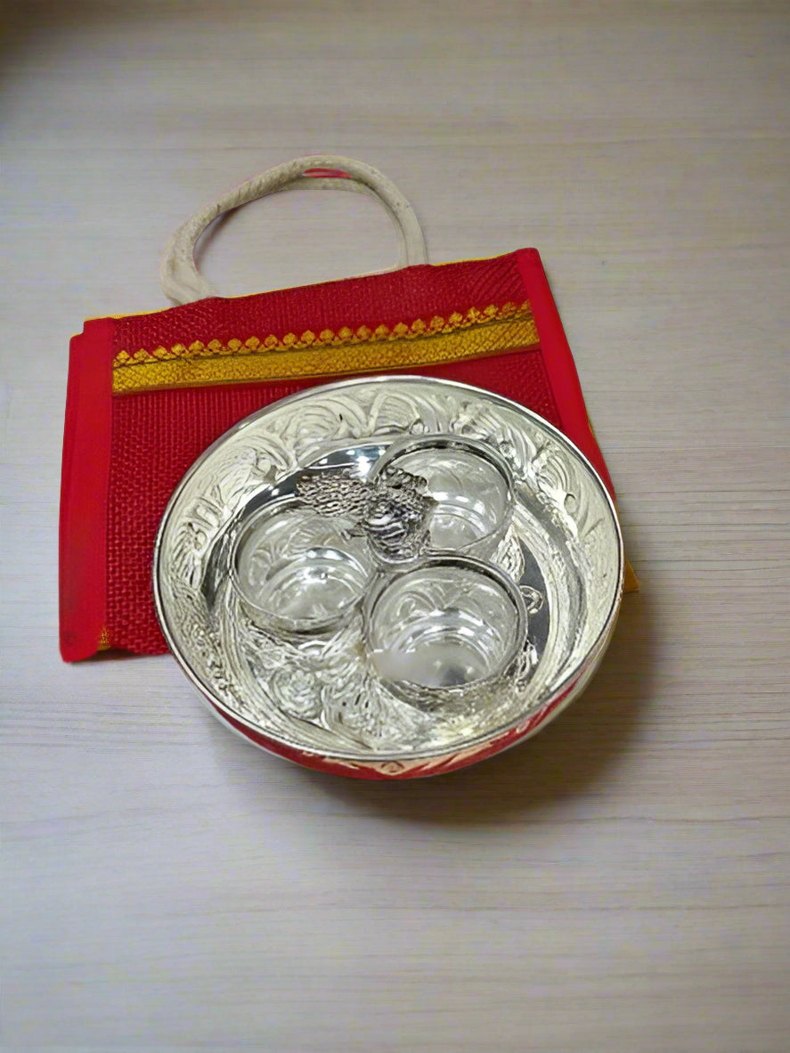 silver plated Tray with Kumkum Bowl Set