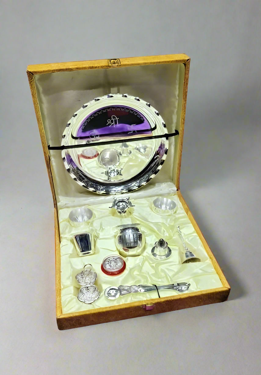 Silver Plated Diwali/Housewarming Pooja Thali Set/Gift Set Of 11 Pieces