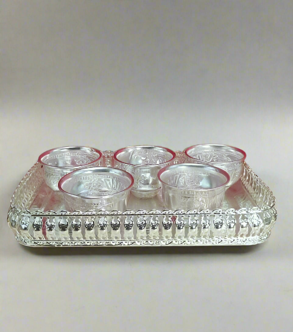 German Silver Tray with 5 Bowl Set