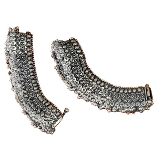 German silver broad ghungroo anklet, 10" length each for women