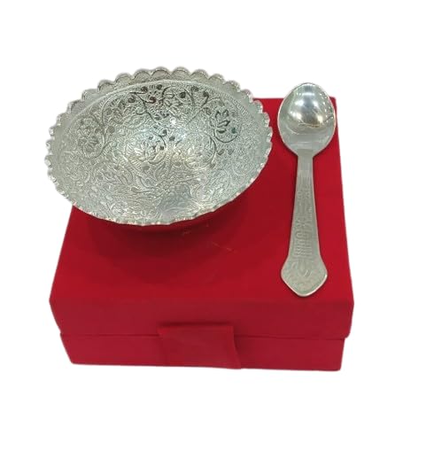 indiancraftsbykanika set of 2 pair Silver Plated Bowl Spoon Box Set for diwali gift/snacks