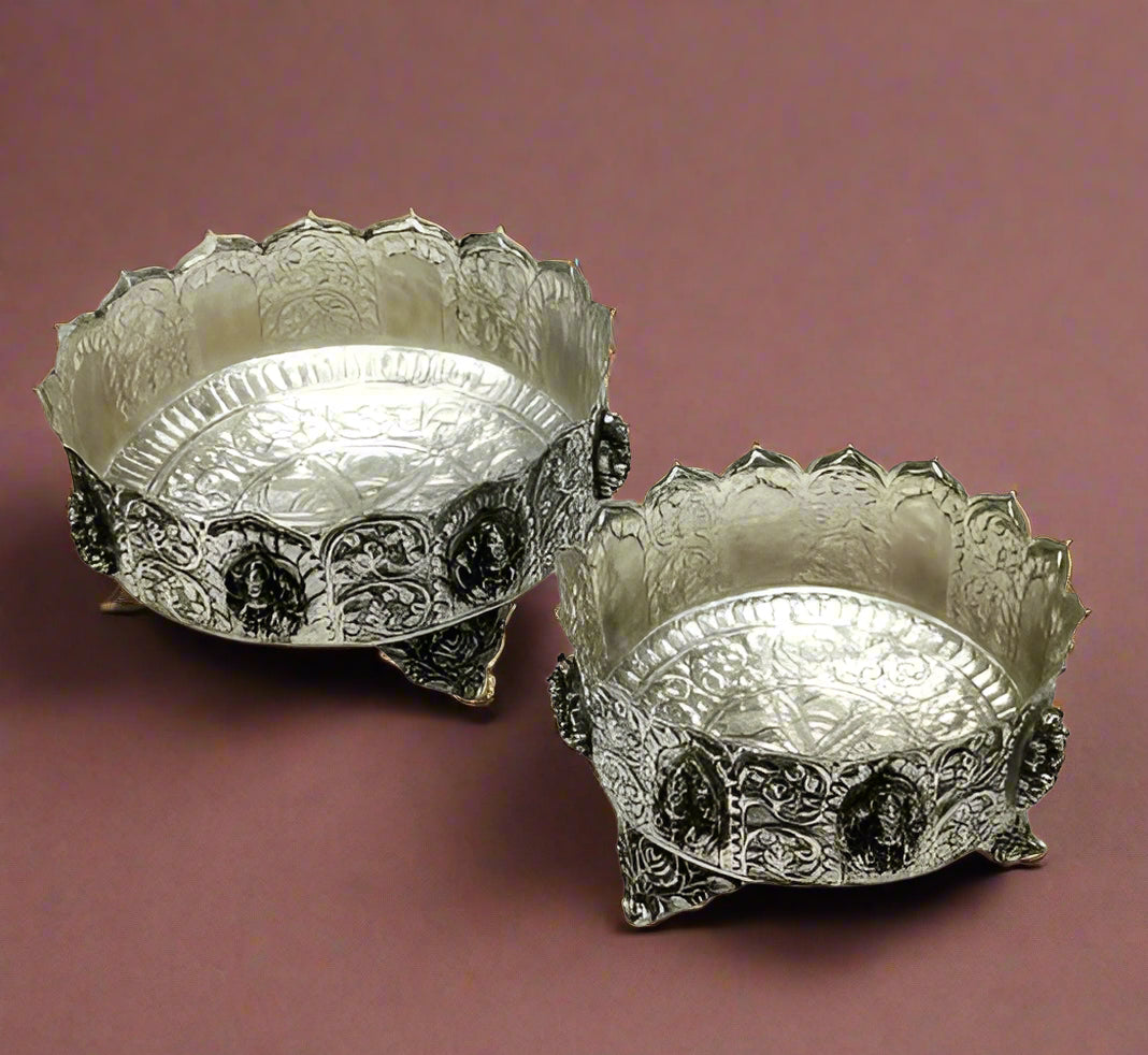 Silver Plated Set Of 2 Lakshmi Urli Bowls Set