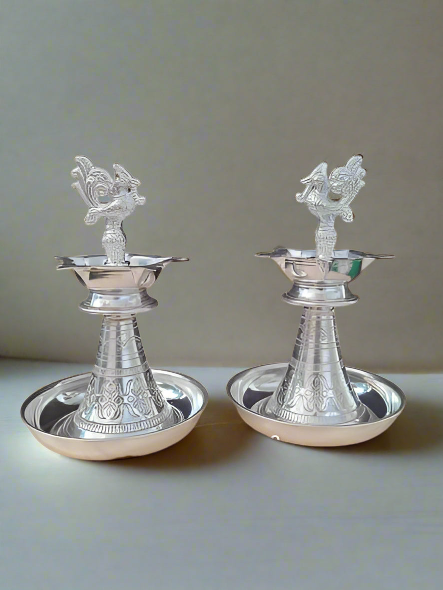 pure german silver diya with plates for diwali/housewarming pooja