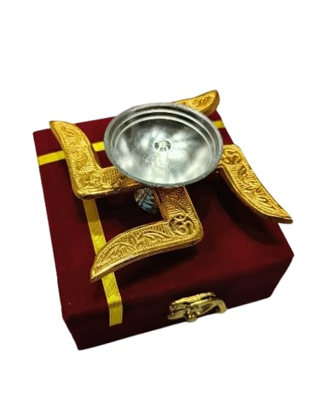 Silver Plated Golden Color Set of 2 Diya with Box for Housewarming/ Diwali/ Gift Item