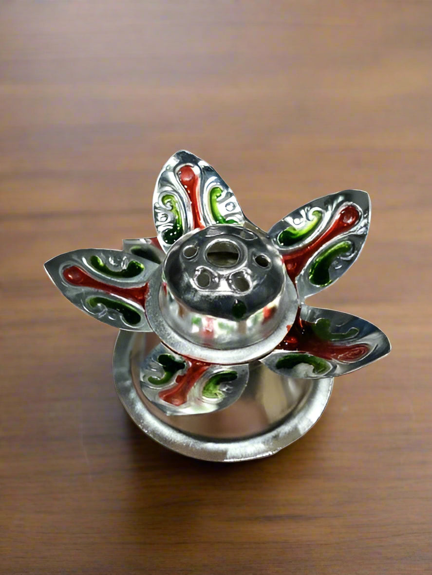 Silver Plated Meena Leaf Agarbatti Stand/Incense Holder