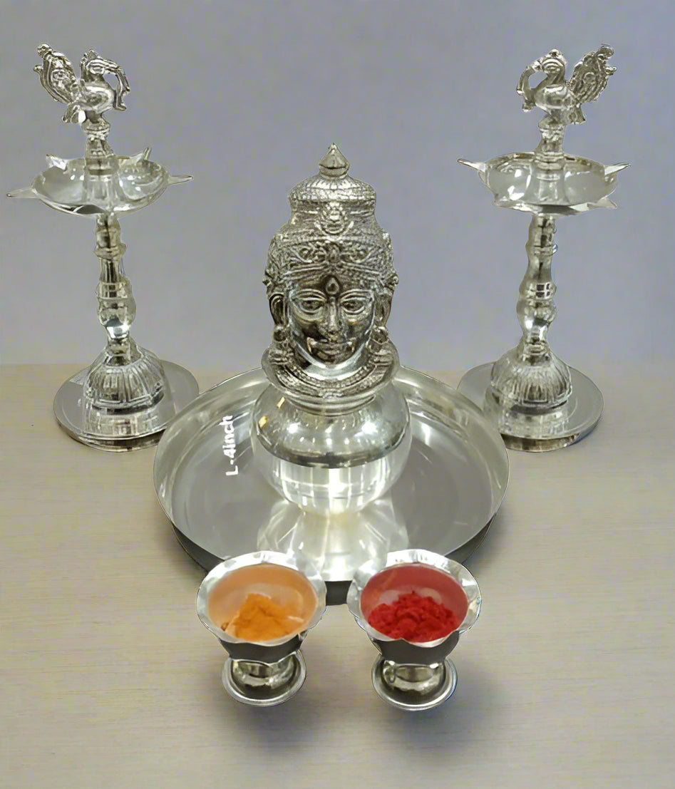 Silver Plated Pooja thali Set with Lakshmi face