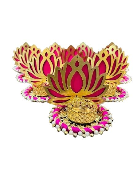 Colorful Lotus Tea loght Holder Set of 4 Tea Light Holder with 8 Wax Tea Lights for Home Decor/Festival