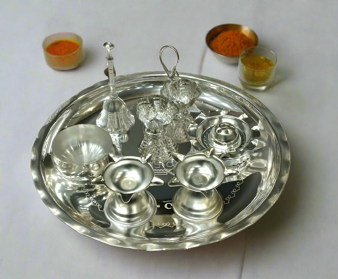 Silver Plated Combo Pooja thali Set of 7 Pieces