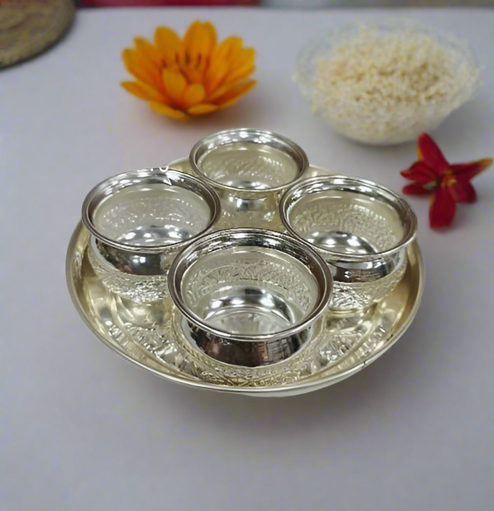 German Silver Tray with 4 Bowls Set
