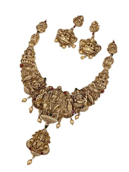 indiancraftsbykanika presents ram darbar ganesh lakmi golden color necklace jewelery set looks good on any woman