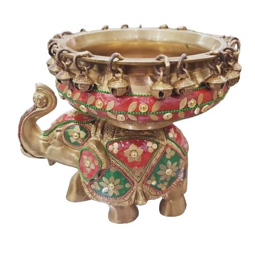 brass with stone work ghungru elephant bowl urli home decor/gift item/flower decoration