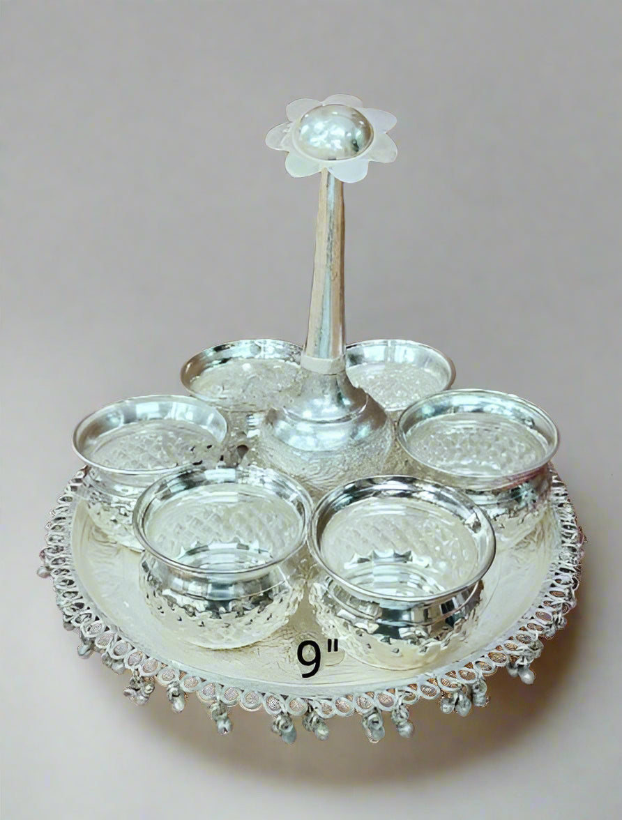 German silver pooja thali set/snacks platter/welcome plate