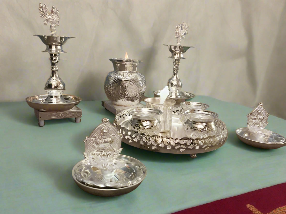 Pure German Silver Combo Pooja thali Set