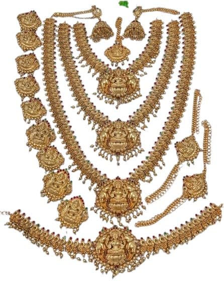 indiancraftsbykanika presents 17 pieces bridal combo necklace set full combo looks good on any woman, golden