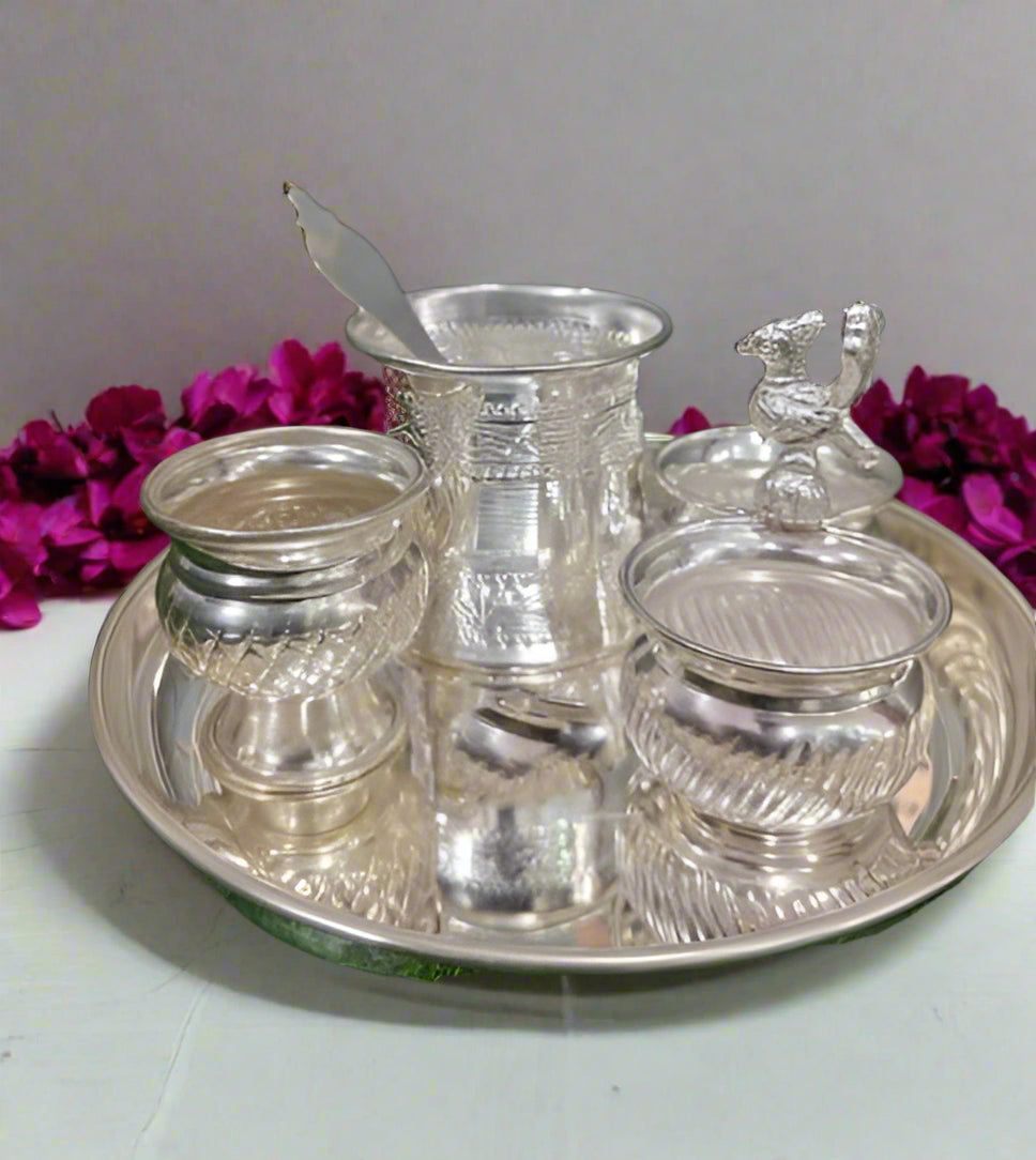 German Silver Small Pooja thali Set of 5 Pieces