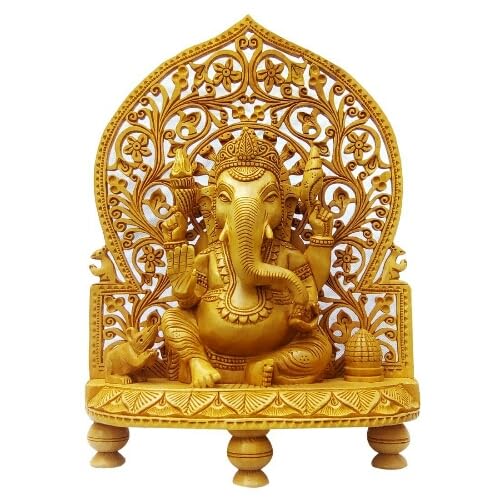 Wooden Ganesh Back Jali 12 inch Statue Idol for Home Decor/Home Office Temple showpiece/Gift Item