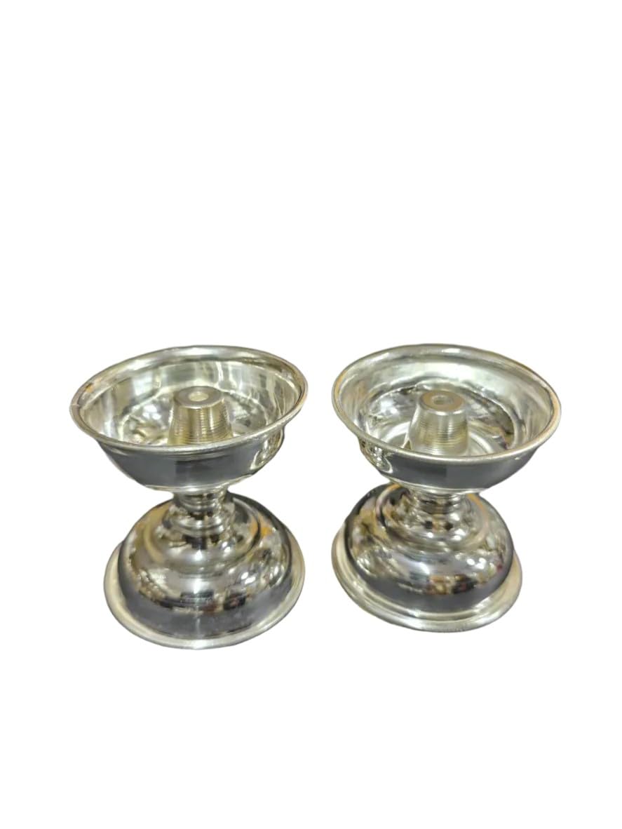 German Silver Diya Pair for Diwali/ Housewarming Pooja, 3" Each