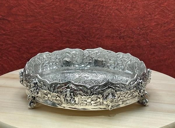 German silver Lakshmi and Ganesh motif urli bowl