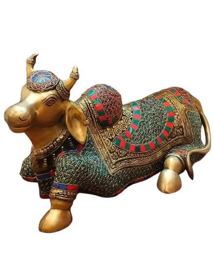 indiancraftsbykanika Brass with Stone Work Nandi Statue for Home/Temple/Home décor/Gift Item