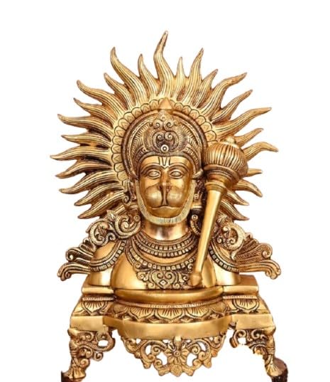 indiancraftsbykanika Brass Hanuman face/Bust showpiece/Statue/Home décor/Temple/Gift Idol, Golden